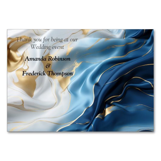 Bouquets von Silky Blue White und Gold Edges Tischnummer (Rückseite)