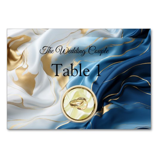 Bouquets von Silky Blue White und Gold Edges Tischnummer (Vorderseite)