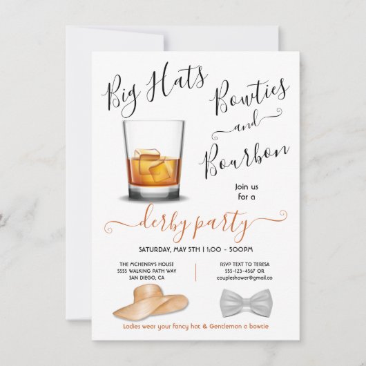 Bourbon Big Hats & Bowties Derby Party Einladung (Vorderseite)