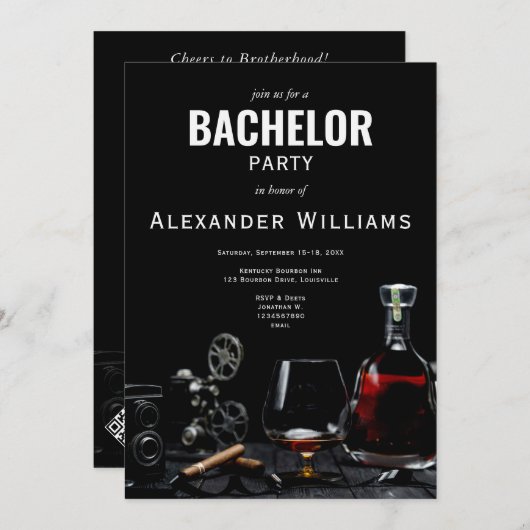 Bourbon & Cigars Kentucky Whiskey Bachelor Party Einladung (Vorne/Hinten)