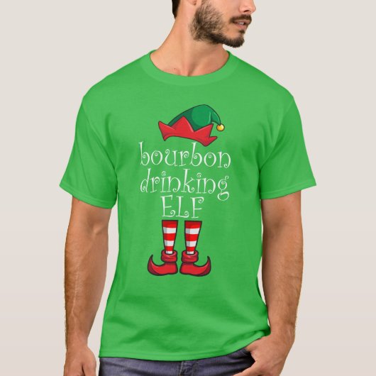 Bourbon Drinking Elf Family Christmas Pajama T-Shirt (Vorderseite)