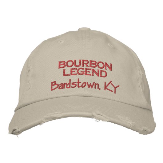 Bourbon Legend, Bardstown KY rot auf Stein Bestickte Baseballkappe (Vorderseite)