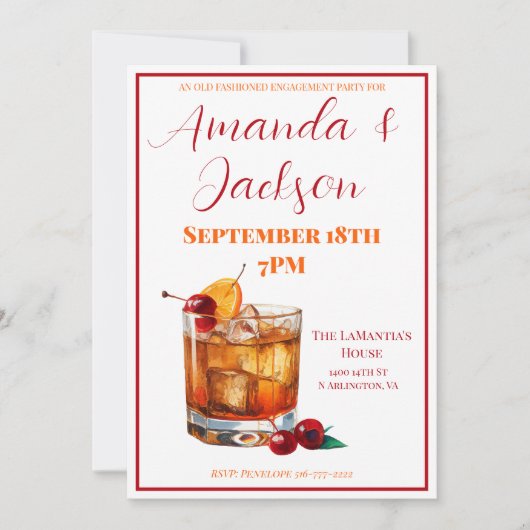 Bourbon Old Mode Engagement Party Einladung (Vorderseite)