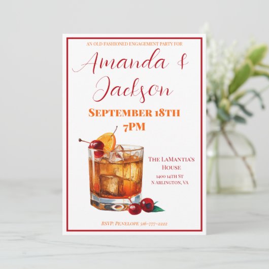 Bourbon Old Mode Engagement Party Einladung (Stehend Vorderseite)