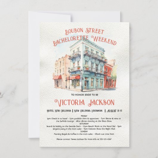 Bourbon Street Bachelorette Weekend Brautparty Einladung (Vorderseite)