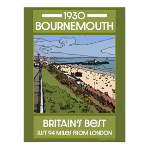 Bournemouth Vintag Retro Seaside Art Poster