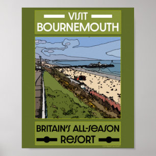 Bournemouth Vintag Retro Seaside Poster