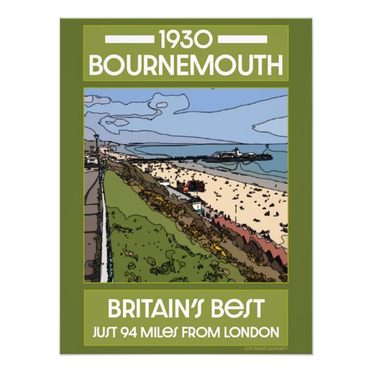 Bournemouth Vintage Retro Meer Kunstplakat Fotodruck (Vorne)