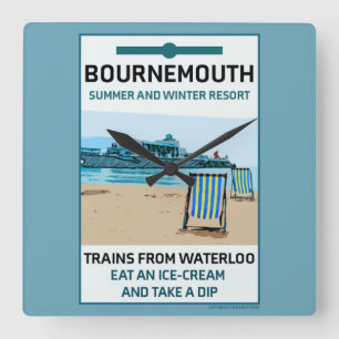 Bournemouth Vintage Retro Strand Quadratische Wanduhr