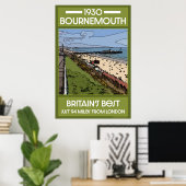 Bournemouth Vintage Retro-Strandkunst Poster (Heimbüro)