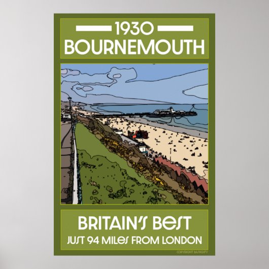 Bournemouth Vintage Retro-Strandkunst Poster (Vorne)