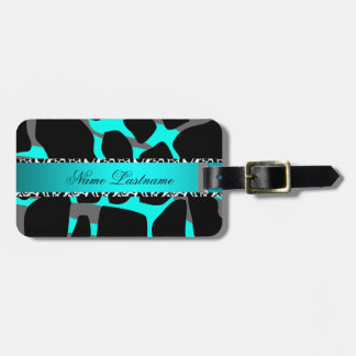 Boutique Aquamarin Blue Graue Leopard Kuh Printwer Gepäckanhänger