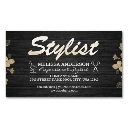 Boutique Barber Shop Holz mit Monogramm Magnetische Visitenkarte (Vorderseite)