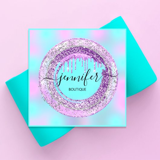 Boutique Beauty Shop Lila Turqoise Blue QR Code Quadratische Visitenkarte