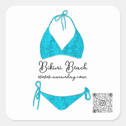Boutique Bekleidung Qr Code Rose Blue Bikini Quadratischer Aufkleber (Vorderseite)