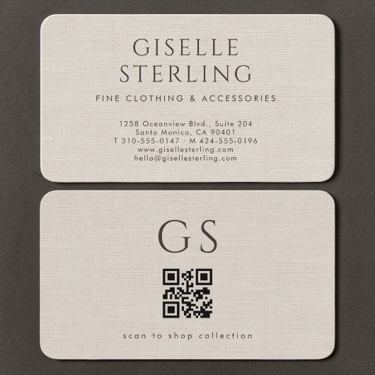 Boutique-Bekleidungsgeschäft Leinen QR-Code  Visitenkarte