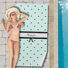 Boutique Chic Mint Green Polka Dot Monogram Strandtuch