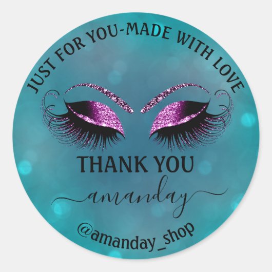 Boutique Eyelash Shop Aquamarin Violet Berry Runder Aufkleber (Vorderseite)