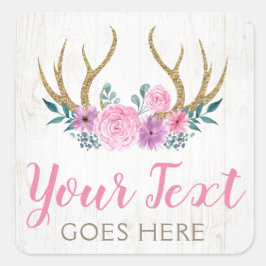 Boutique für rustikale Holz- und Wasserfarbenflora Quadratischer Aufkleber