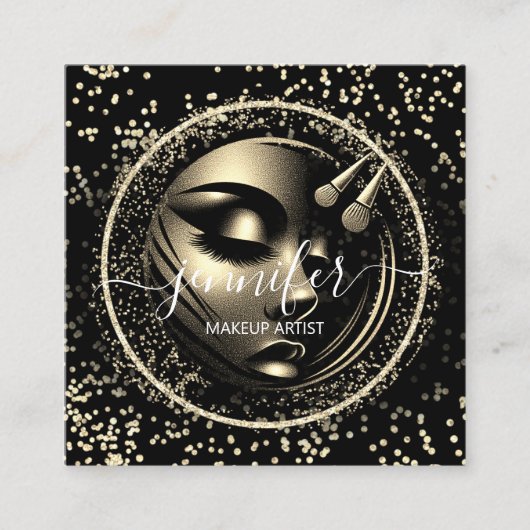 Boutique Glitzer Rahmen Makeup Künstlerlogo Schwar Quadratische Visitenkarte (Vorderseite)