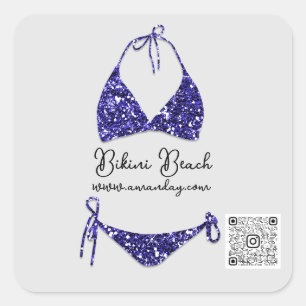 Boutique-Kleidung QR-Code Blau Marine Glitter-Biki Quadratischer Aufkleber