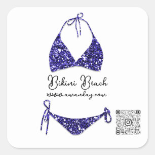 Boutique-Kleidung QR-Code Blau Weißer Bikini Quadratischer Aufkleber