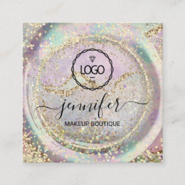 Boutique Luxury Shop Logo QR Code Holograph Gold Quadratische Visitenkarte
