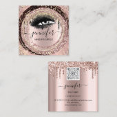 Boutique Makeup Lashes Glitzer Rose QR Lash Quadratische Visitenkarte (Vorne/Hinten)
