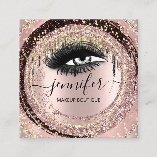Boutique Makeup Lashes Glitzer Rose QR Lash Quadratische Visitenkarte (Vorderseite)