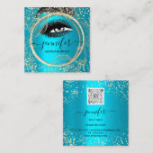 Boutique Makeup Lashes Gold QR Code Lashes Quadratische Visitenkarte (Vorne/Hinten)