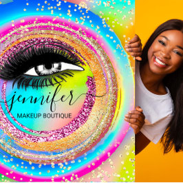 Boutique Makeup Shop Lash QR Code Rainbow Unicorn Quadratische Visitenkarte