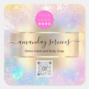 Boutique Online Shop Makeup Gold Holograph QR Code Quadratischer Aufkleber