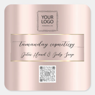 Boutique Online Shop Rose QR Code Logo Gold Quadratischer Aufkleber