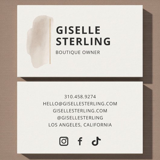 Boutique Owner Neutral Beige Watercolor Elegant Visitenkarte