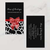 Boutique Red Bow Black and Whtie Giraffe Visitenkarte (Vorne/Hinten)