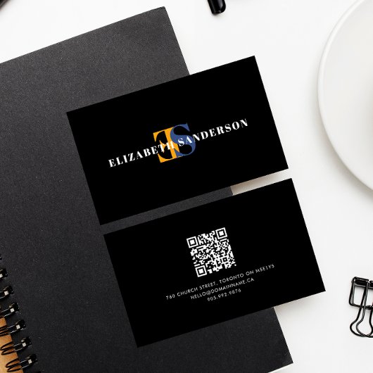 Boutique Retro Monogram QR Code Business Card Visitenkarte