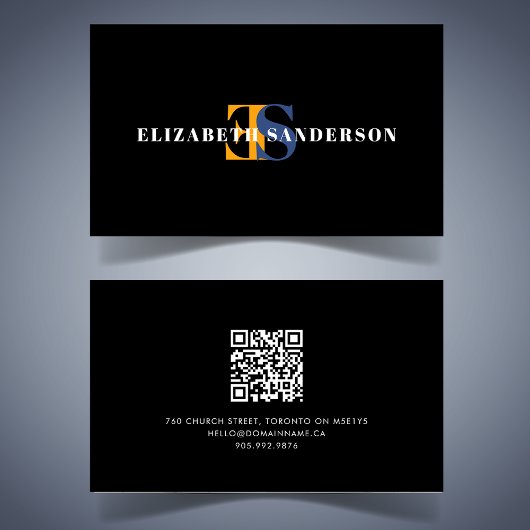 Boutique Retro Monogram QR Code Business Card Visitenkarte