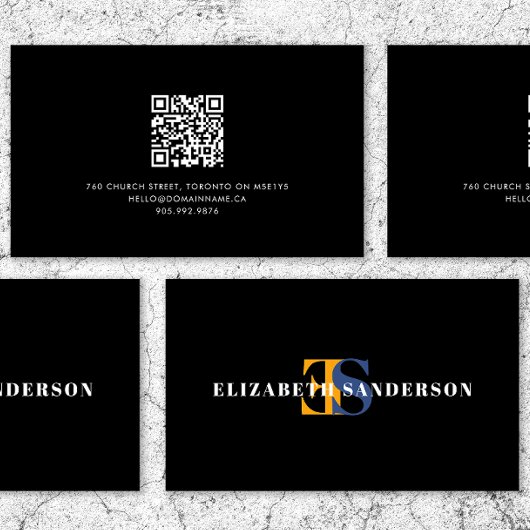 Boutique Retro Monogram QR Code Business Card Visitenkarte