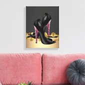 Boutique Schwarze und rosa Leoparden High Heel Sch Leinwanddruck (Insitu (Wohnzimmer))
