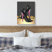 Boutique Schwarze und rosa Leoparden High Heel Sch Leinwanddruck (Insitu (Schlafzimmer))