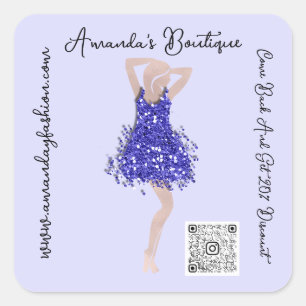 Boutique-Shop Bekleidung QR-Code-Logo Rosa Blau Quadratischer Aufkleber