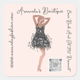 Boutique Shop Bekleidung Qr Code Rose Schwarz Glit Quadratischer Aufkleber
