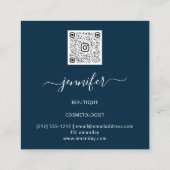 Boutique Shop Blue Navy Grau Blume QR Logo Quadratische Visitenkarte (Rückseite)