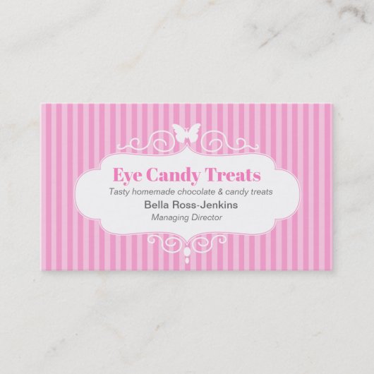 Boutique Shop Bonbon rosa Streifen Visitenkarte (Vorderseite)