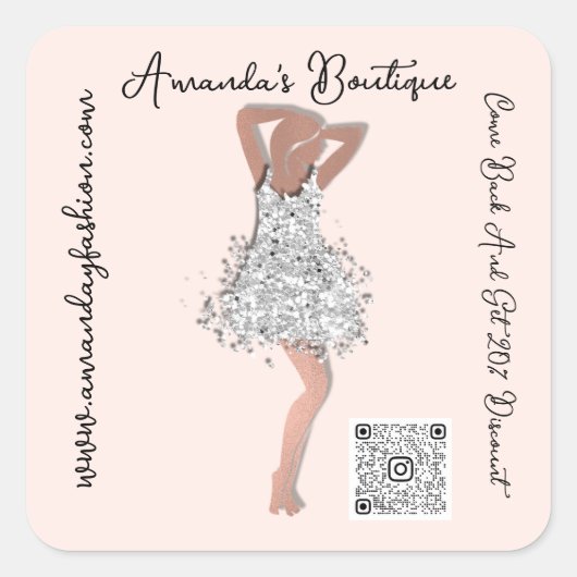 Boutique Shop Closing Qr Code Rose Spark Glitzer Quadratischer Aufkleber (Vorderseite)