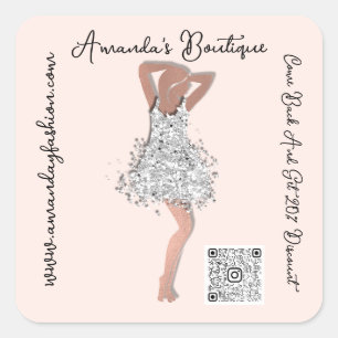 Boutique Shop Clothing Qr Code Rose Spark Glitter Quadratischer Aufkleber