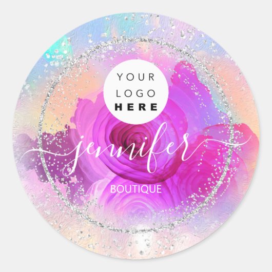 Boutique Shop Glitzer Gerahmt Silber Rosen Runder Aufkleber (Vorderseite)