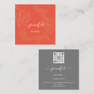 Boutique Shop Grau Orange Blume QR Logo Quadratische Visitenkarte