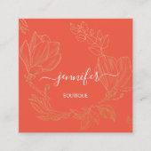 Boutique Shop Grau Orange Blume QR Logo Quadratische Visitenkarte (Vorderseite)