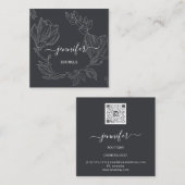 Boutique Shop Grau Silver Blume QR Logo Quadratische Visitenkarte (Vorne/Hinten)